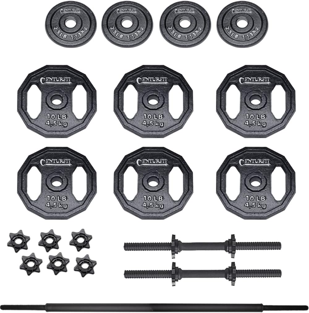 ENTURFIT Set de Pesas para Ejercicio Negro 70 lbs Kit Pesas Discos Barra Juego Mancuernas Pesas Barras Kit Pesas Disco Pesas para Barra Fitness Juego de Pesas Gym en Casa