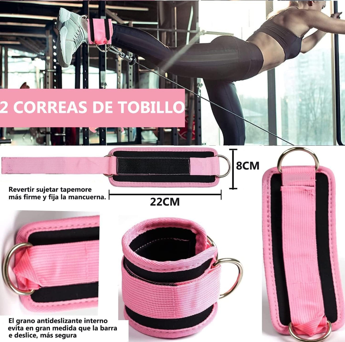 NEWYOUTH Kit Ejercicio 3 en 1, Almohadilla para Barra Gym||Grilletes para Tobillo de Fitness||Bandas Elasticas Resistencia, para Ejercicios Gluteos Cadera Piernas Brazos Yoga Pilates Fitness(Rosa)