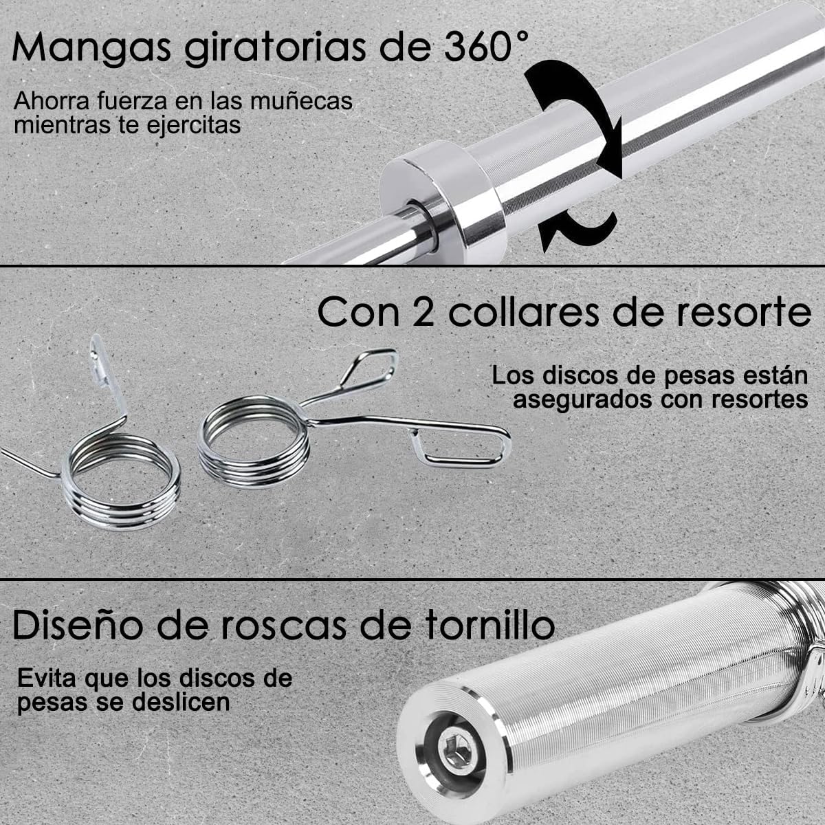 Barra Olimpica de Ejercicio Profesional 1.2M, Barra Recta para Levantamiento de Pesas con 2 Sujetador, Entrenamiento Fuerza Casa Gimnasio Crossfit Olympic Dumbbell Bar con Mango Rotativo, Hasta 330lbs