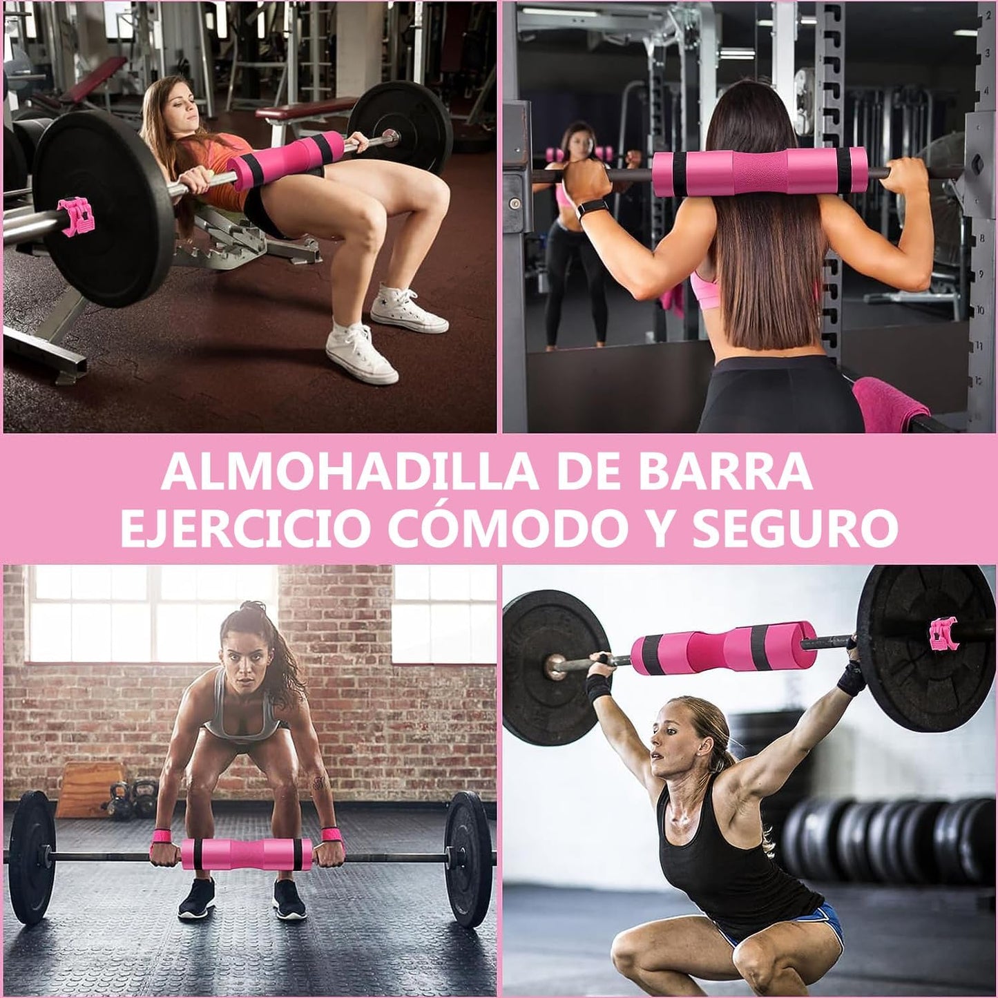 NEWYOUTH Kit Ejercicio 3 en 1, Almohadilla para Barra Gym||Grilletes para Tobillo de Fitness||Bandas Elasticas Resistencia, para Ejercicios Gluteos Cadera Piernas Brazos Yoga Pilates Fitness(Rosa)