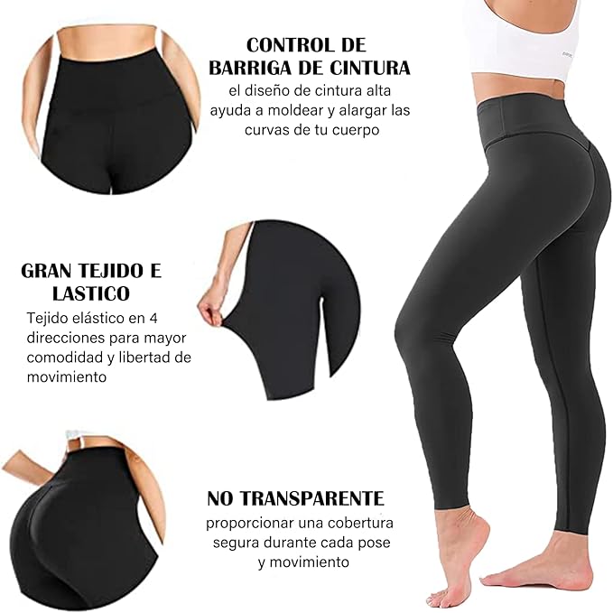 OPUEW Paquete de 3 Leggins Deportivos Mujer, Pantalones de Yoga con Control de Abdomen, Cintura Alta