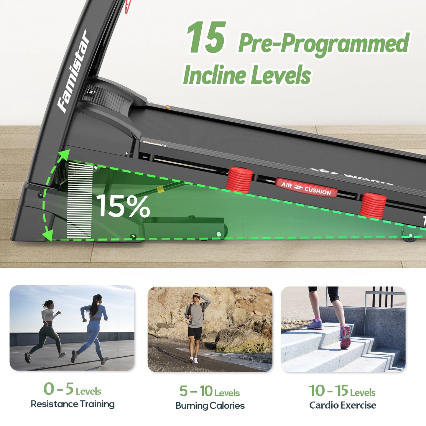 5.0HP Folding Treadmill for Home with 15 Auto Incline, Smart APP, 300Lbs, Hifi Bluetooth Speakers, 64 Programs, 10MPH Speed, Foldable Electric Treadmill Running Machine, Knee Strap Gift