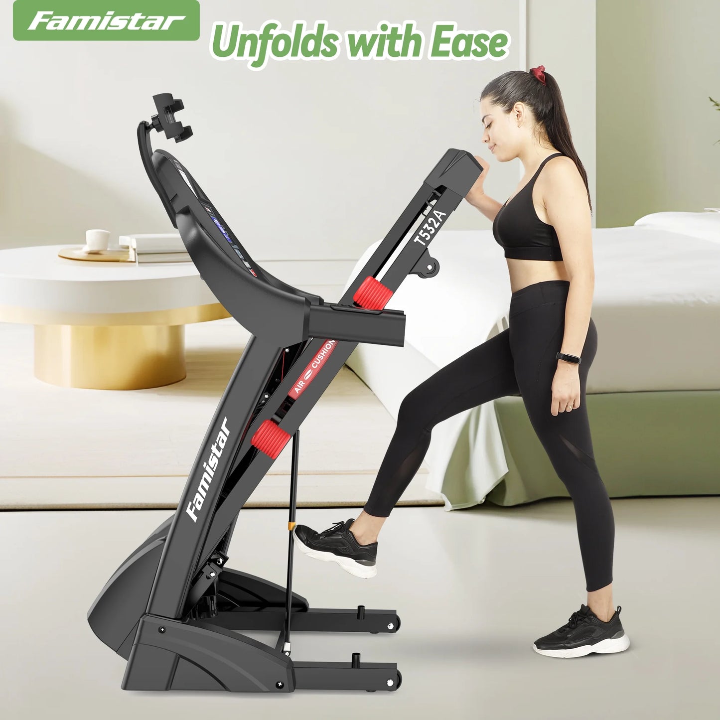 5.0HP Folding Treadmill for Home with 15 Auto Incline, Smart APP, 300Lbs, Hifi Bluetooth Speakers, 64 Programs, 10MPH Speed, Foldable Electric Treadmill Running Machine, Knee Strap Gift