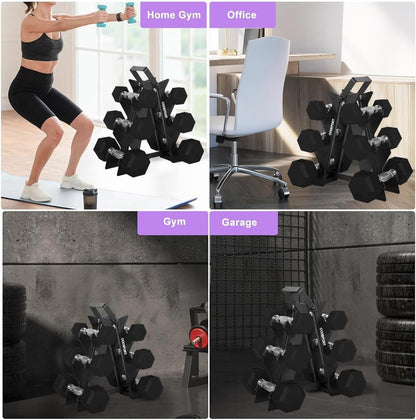 COOSPORT 6 PCS (2X5LB, 2X10LB, 2X15LB)Mancuernas Fitness,con Base Incluida,Juego de Mancuernas, Ideal para Gimnasio en Casa,Entrenamiento para Hombres y Mujeres,con Revestimiento Goma, Pesas Ejercicio