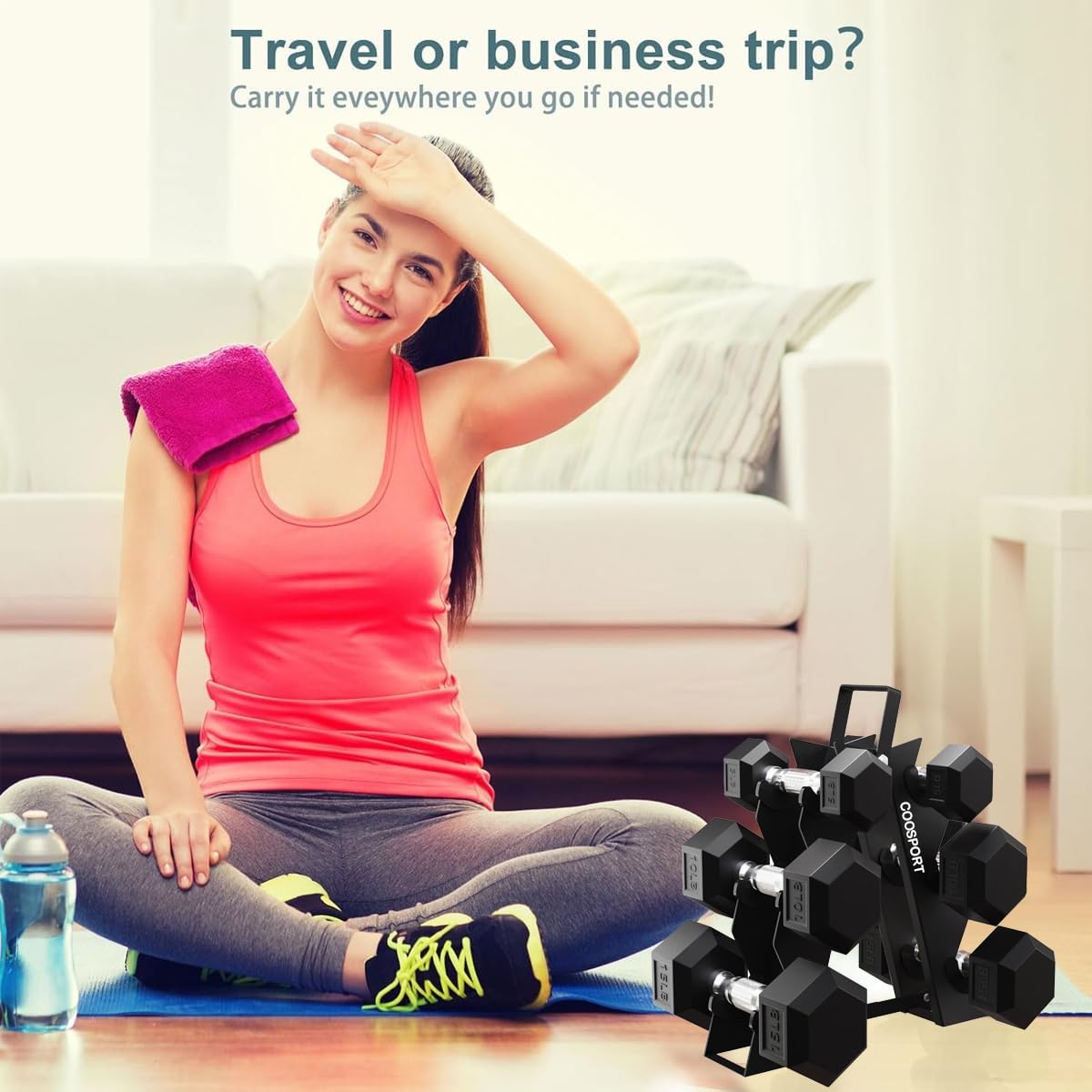 COOSPORT 6 PCS (2X5LB, 2X10LB, 2X15LB)Mancuernas Fitness,con Base Incluida,Juego de Mancuernas, Ideal para Gimnasio en Casa,Entrenamiento para Hombres y Mujeres,con Revestimiento Goma, Pesas Ejercicio