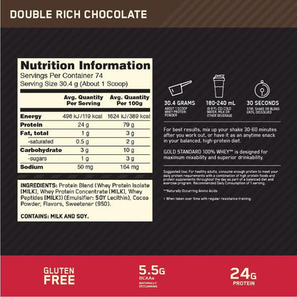 Optimum Nutrition Gold Standard 100% Whey, Proteína En Polvo Sabor Doble Chocolate, 2 Lb