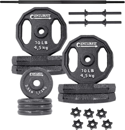 ENTURFIT Set de Pesas para Ejercicio Negro 70 lbs Kit Pesas Discos Barra Juego Mancuernas Pesas Barras Kit Pesas Disco Pesas para Barra Fitness Juego de Pesas Gym en Casa