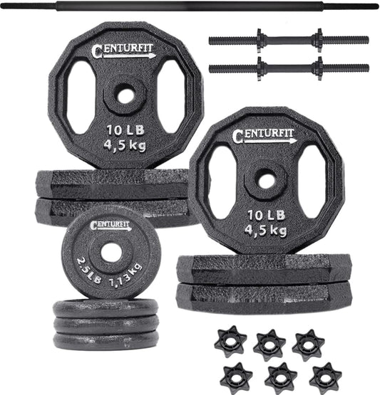 ENTURFIT Set de Pesas para Ejercicio Negro 70 lbs Kit Pesas Discos Barra Juego Mancuernas Pesas Barras Kit Pesas Disco Pesas para Barra Fitness Juego de Pesas Gym en Casa
