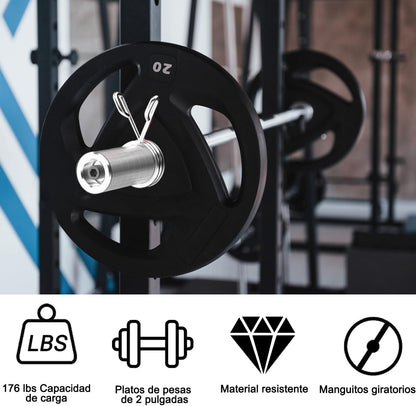 Barra Olimpica de Ejercicio Profesional 1.2M, Barra Recta para Levantamiento de Pesas con 2 Sujetador, Entrenamiento Fuerza Casa Gimnasio Crossfit Olympic Dumbbell Bar con Mango Rotativo, Hasta 330lbs