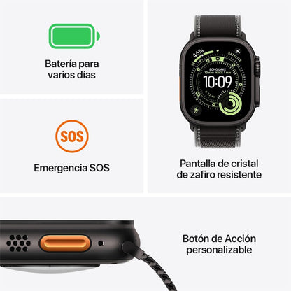 Apple Watch Ultra 3 [GPS + Cellular] con Caja de Titanio Negro de 49 mm y Correa Estilo milanés de Titanio Negro - M (Smartwatch Premium para Carreras y Multideporte). Comunicación satelital.