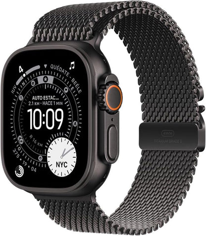 Apple Watch Ultra 3 [GPS + Cellular] con Caja de Titanio Negro de 49 mm y Correa Estilo milanés de Titanio Negro - M (Smartwatch Premium para Carreras y Multideporte). Comunicación satelital.