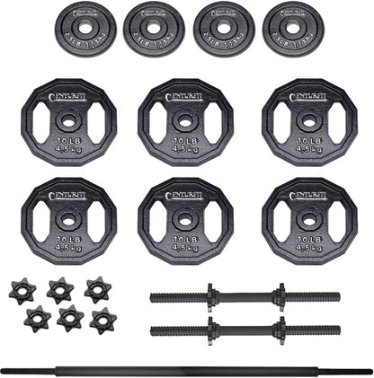 ENTURFIT Set de Pesas para Ejercicio Negro 70 lbs Kit Pesas Discos Barra Juego Mancuernas Pesas Barras Kit Pesas Disco Pesas para Barra Fitness Juego de Pesas Gym en Casa