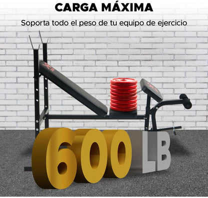 Banca de Pesas Profesional 300 kg – 3 Niveles (Plano, Inclinado, Declinado) + Soporte para Piernas – Estructura de Acero Reforzado, Ideal para Press Banca y Abdominales