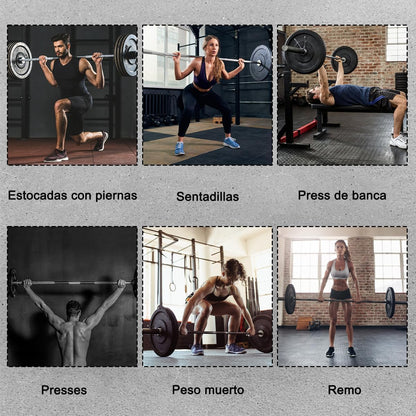 Barra Olimpica de Ejercicio Profesional 1.2M, Barra Recta para Levantamiento de Pesas con 2 Sujetador, Entrenamiento Fuerza Casa Gimnasio Crossfit Olympic Dumbbell Bar con Mango Rotativo, Hasta 330lbs