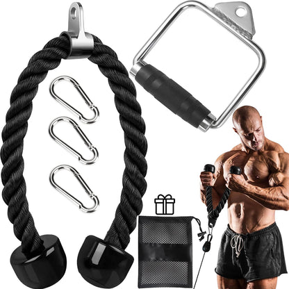 PERFECTOP Accesorios de Polea de Cable para Ejercicio en Casa,Combo de Accesorios para Poleas de Gym, Agarres y Equipos de Gimnasio,Mango en D, Cuerda de tríceps y 3 Alpinistične zaponke