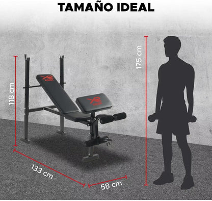 Banca de Pesas Profesional 300 kg – 3 Niveles (Plano, Inclinado, Declinado) + Soporte para Piernas – Estructura de Acero Reforzado, Ideal para Press Banca y Abdominales