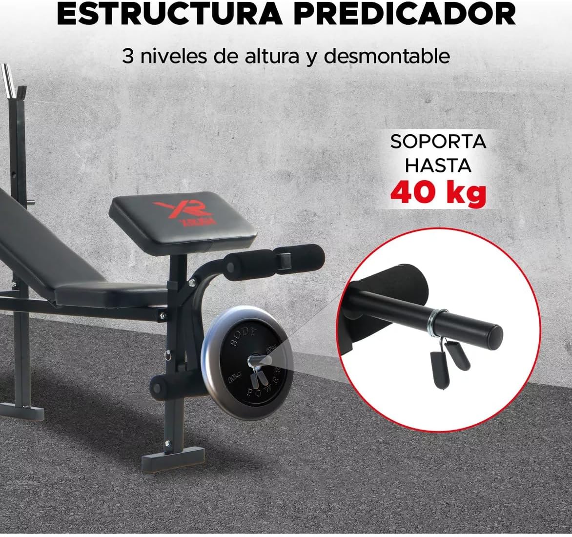 Banca de Pesas Profesional 300 kg – 3 Niveles (Plano, Inclinado, Declinado) + Soporte para Piernas – Estructura de Acero Reforzado, Ideal para Press Banca y Abdominales