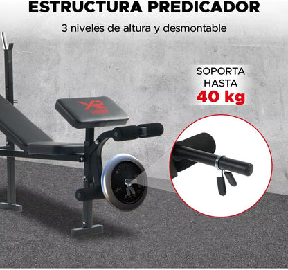 Banca de Pesas Profesional 300 kg – 3 Niveles (Plano, Inclinado, Declinado) + Soporte para Piernas – Estructura de Acero Reforzado, Ideal para Press Banca y Abdominales