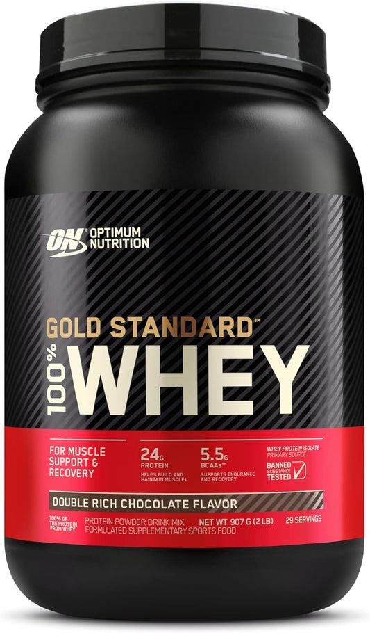 Optimum Nutrition Gold Standard 100% Whey, Proteína En Polvo Sabor Doble Chocolate, 2 Lb