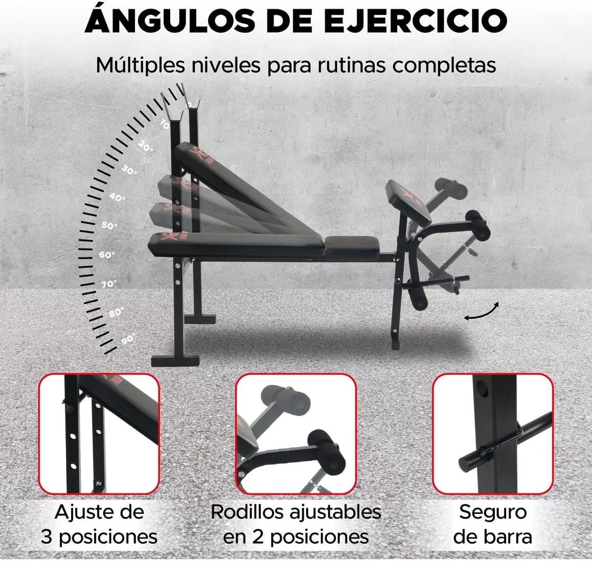 Banca de Pesas Profesional 300 kg – 3 Niveles (Plano, Inclinado, Declinado) + Soporte para Piernas – Estructura de Acero Reforzado, Ideal para Press Banca y Abdominales