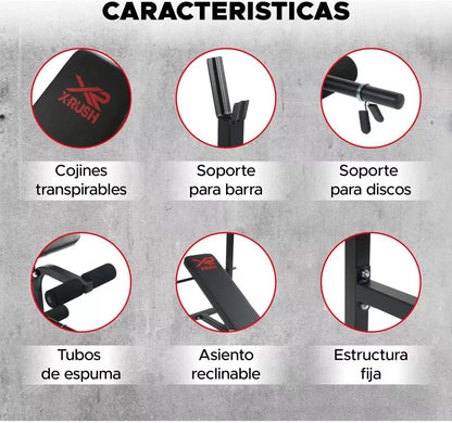 Banca de Pesas Profesional 300 kg – 3 Niveles (Plano, Inclinado, Declinado) + Soporte para Piernas – Estructura de Acero Reforzado, Ideal para Press Banca y Abdominales