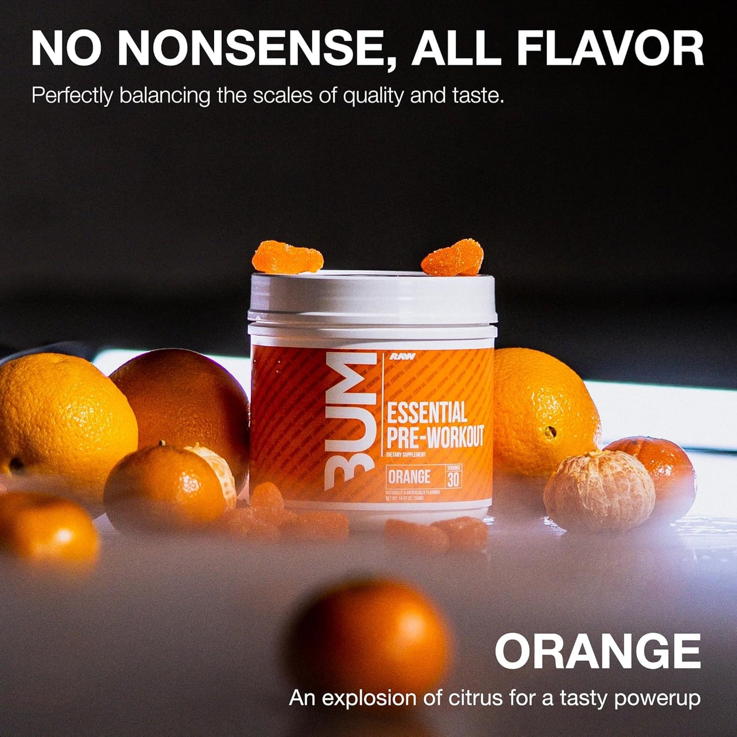 Raw cbum essential pre workout pre entrenamiento 30 servicios sabor naranja