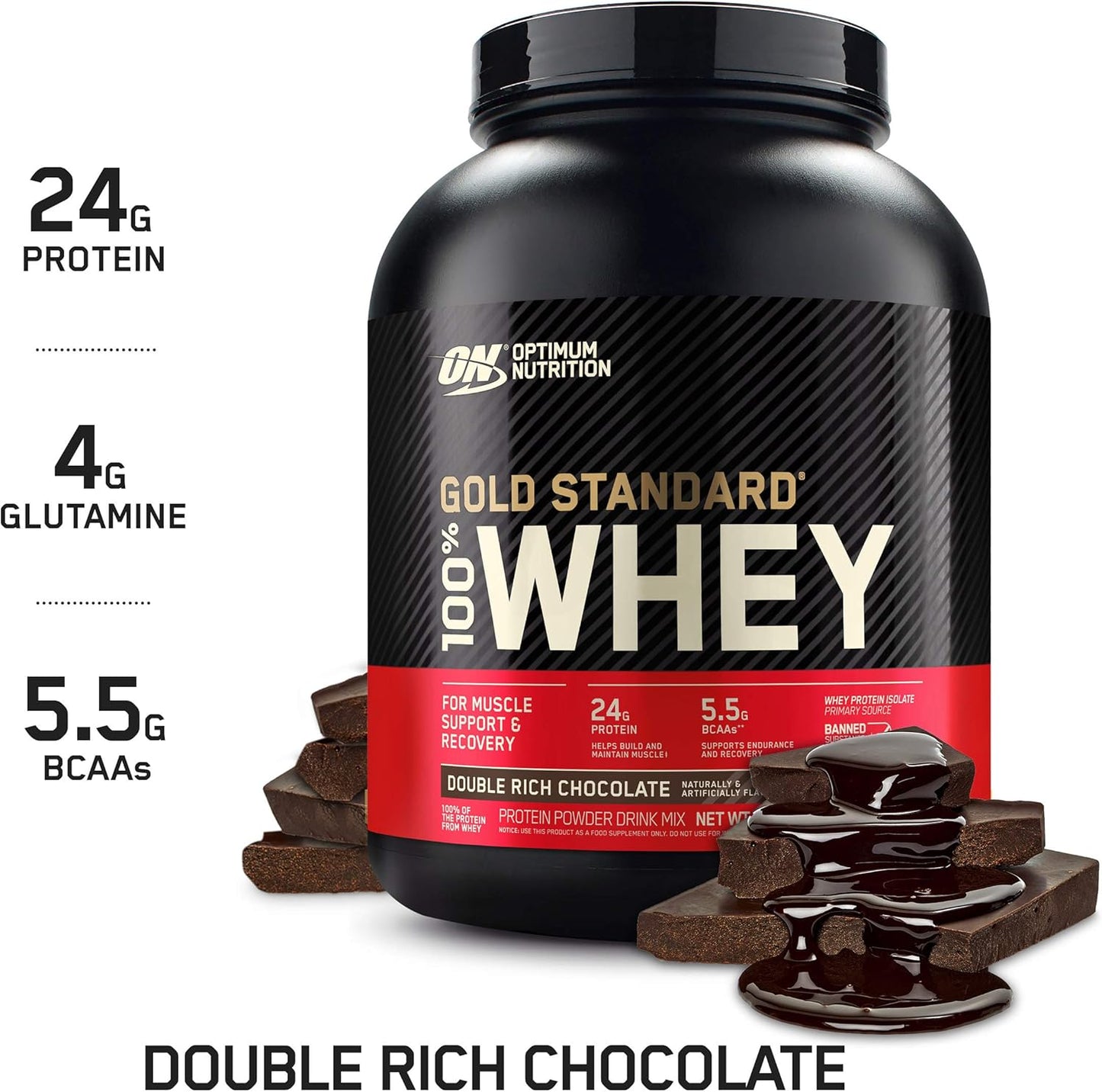 Optimum Nutrition Gold Standard 100% Whey, Proteína En Polvo Sabor Doble Chocolate, 2 Lb