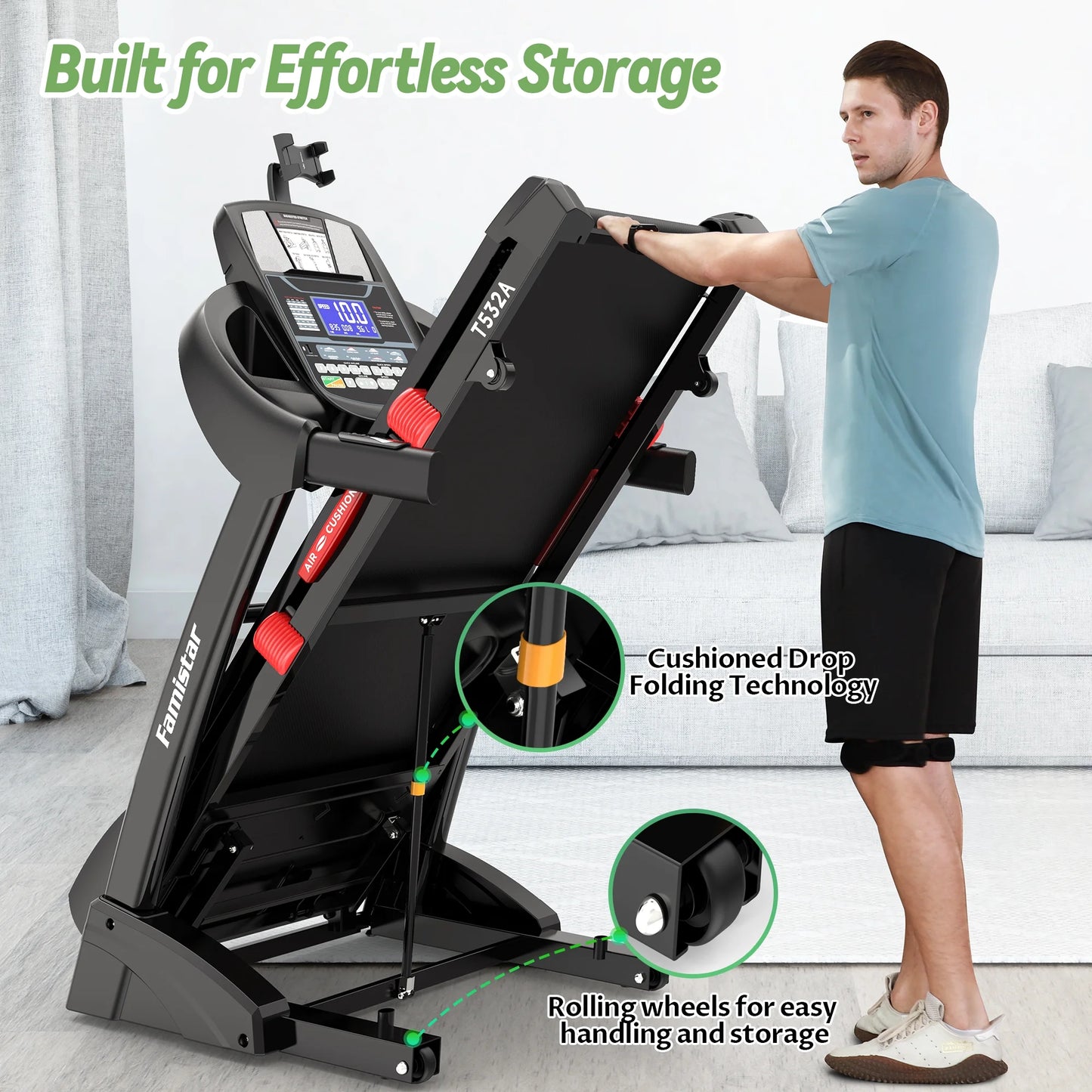 5.0HP Folding Treadmill for Home with 15 Auto Incline, Smart APP, 300Lbs, Hifi Bluetooth Speakers, 64 Programs, 10MPH Speed, Foldable Electric Treadmill Running Machine, Knee Strap Gift
