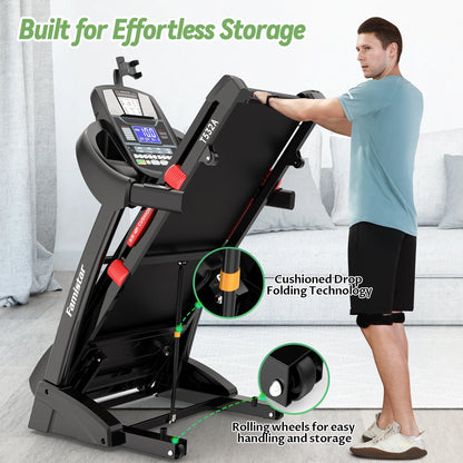 5.0HP Folding Treadmill for Home with 15 Auto Incline, Smart APP, 300Lbs, Hifi Bluetooth Speakers, 64 Programs, 10MPH Speed, Foldable Electric Treadmill Running Machine, Knee Strap Gift