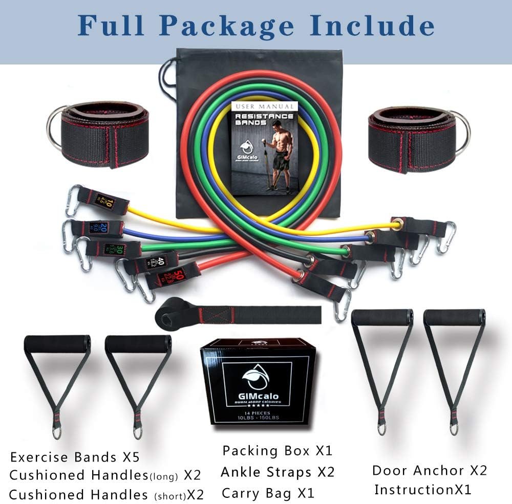 GIMCALO Bandas de Resistencia, Bandas de Resistencia multifuncionales para Entrenamiento de Fuerza y Equipos de Fitness. Ligas de Resistencia Pesada de 150 Libras apilable Ejercicio