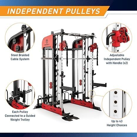 MARCY Pro Deluxe Smith Cage SM-7553 - Sistema de Gimnasio en casa para Entrenamiento con Pesas