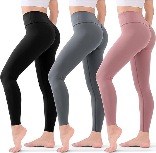 OPUEW Paquete de 3 Leggins Deportivos Mujer, Pantalones de Yoga con Control de Abdomen, Cintura Alta