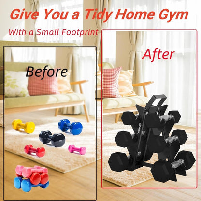 COOSPORT 6 PCS (2X5LB, 2X10LB, 2X15LB)Mancuernas Fitness,con Base Incluida,Juego de Mancuernas, Ideal para Gimnasio en Casa,Entrenamiento para Hombres y Mujeres,con Revestimiento Goma, Pesas Ejercicio