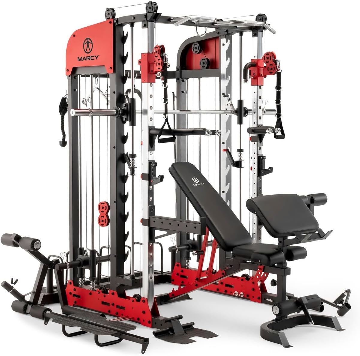 MARCY Pro Deluxe Smith Cage SM-7553 - Sistema de Gimnasio en casa para Entrenamiento con Pesas
