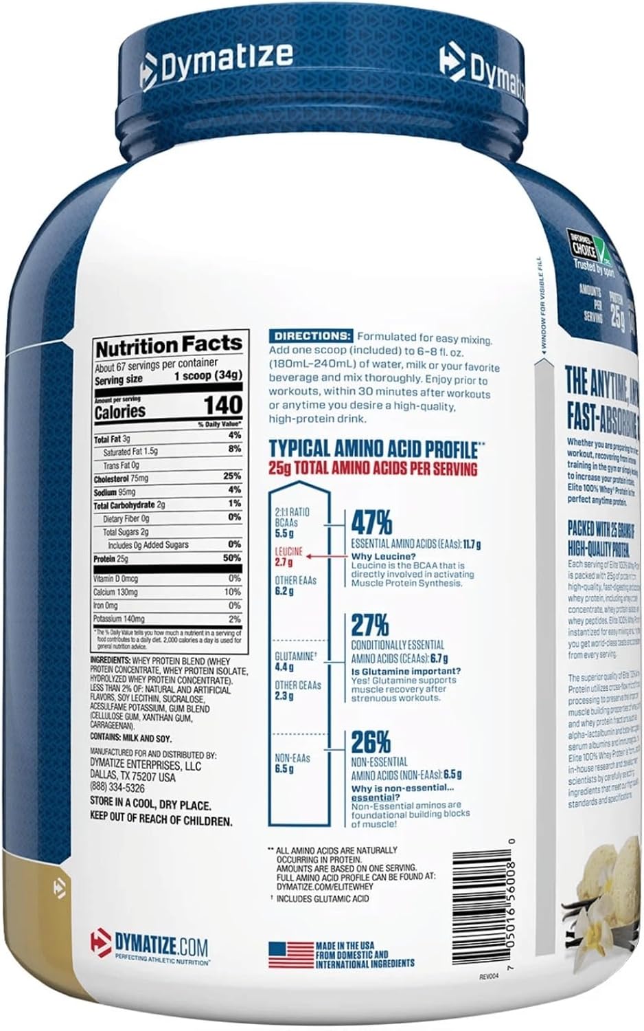 Dymatize Elite 100% Whey 5 Lbs Sabor Gourmet Vainilla