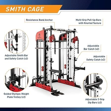 MARCY Pro Deluxe Smith Cage SM-7553 - Sistema de Gimnasio en casa para Entrenamiento con Pesas