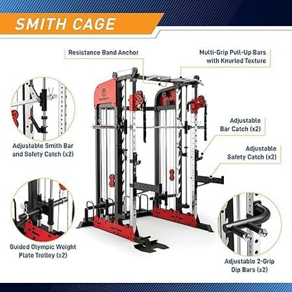 MARCY Pro Deluxe Smith Cage SM-7553 - Sistema de Gimnasio en casa para Entrenamiento con Pesas